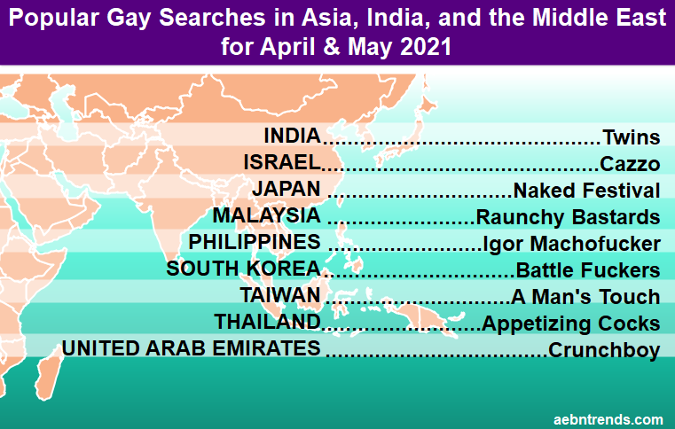 Popular Gay searches by country in April and May 2021 
