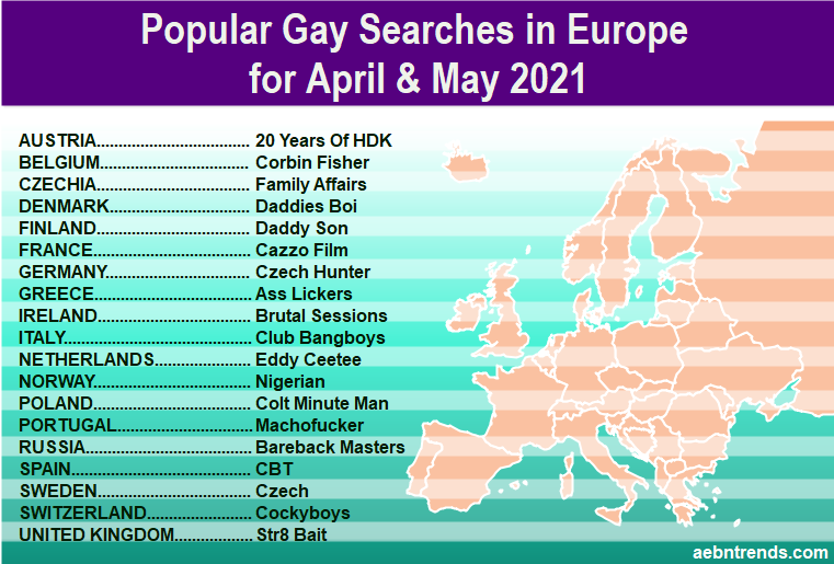 Popular Gay searches by country in April and May 2021 